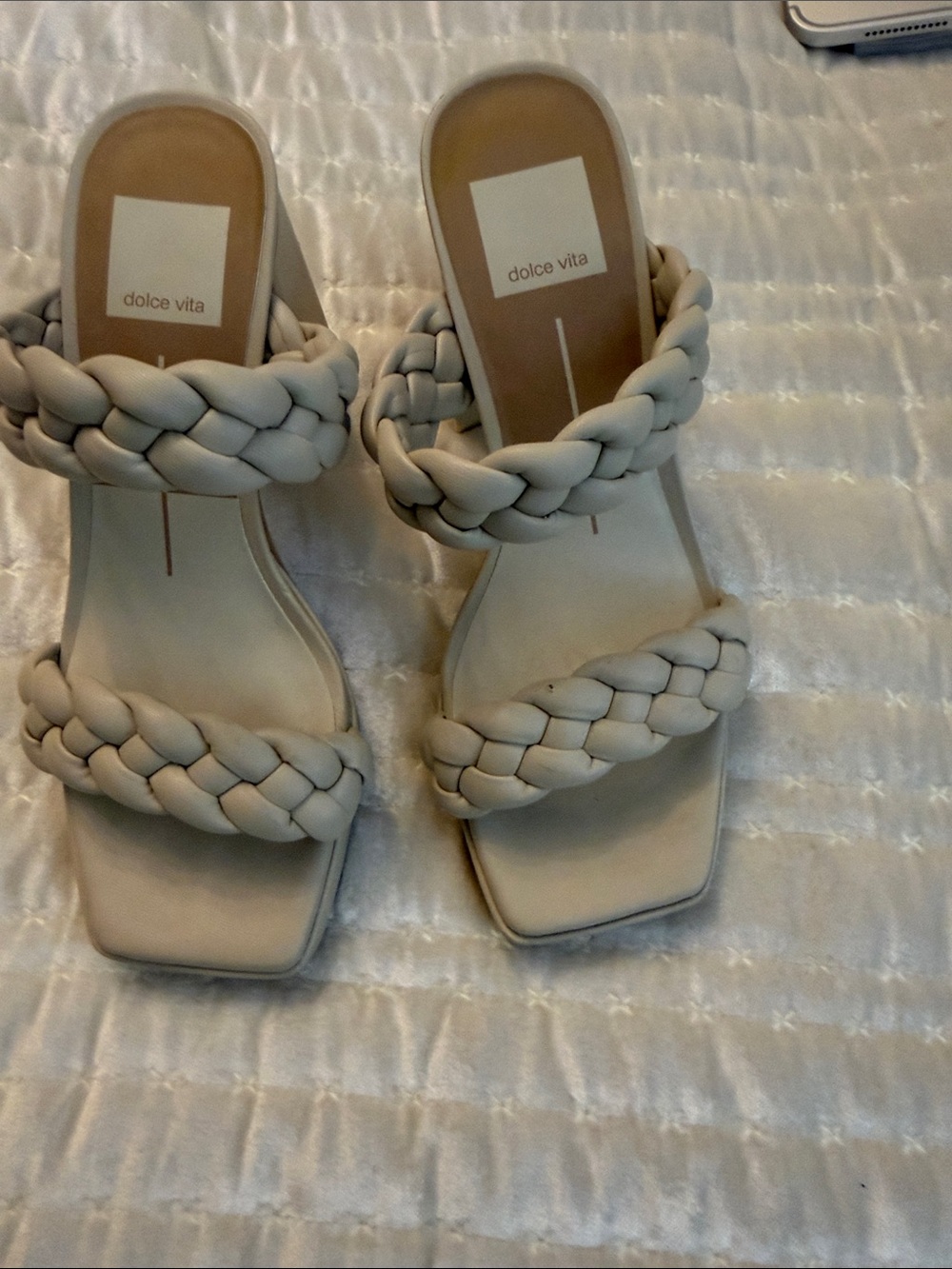 Dolce Vita Braided Double-Strap platform Slide Sandals in cream